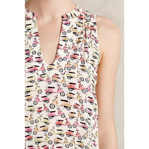 Maeve Anthropologie Vespa Scooter Print Sleeveless Blouse Enna Tank - Size 6 - Picture 2 of 13
